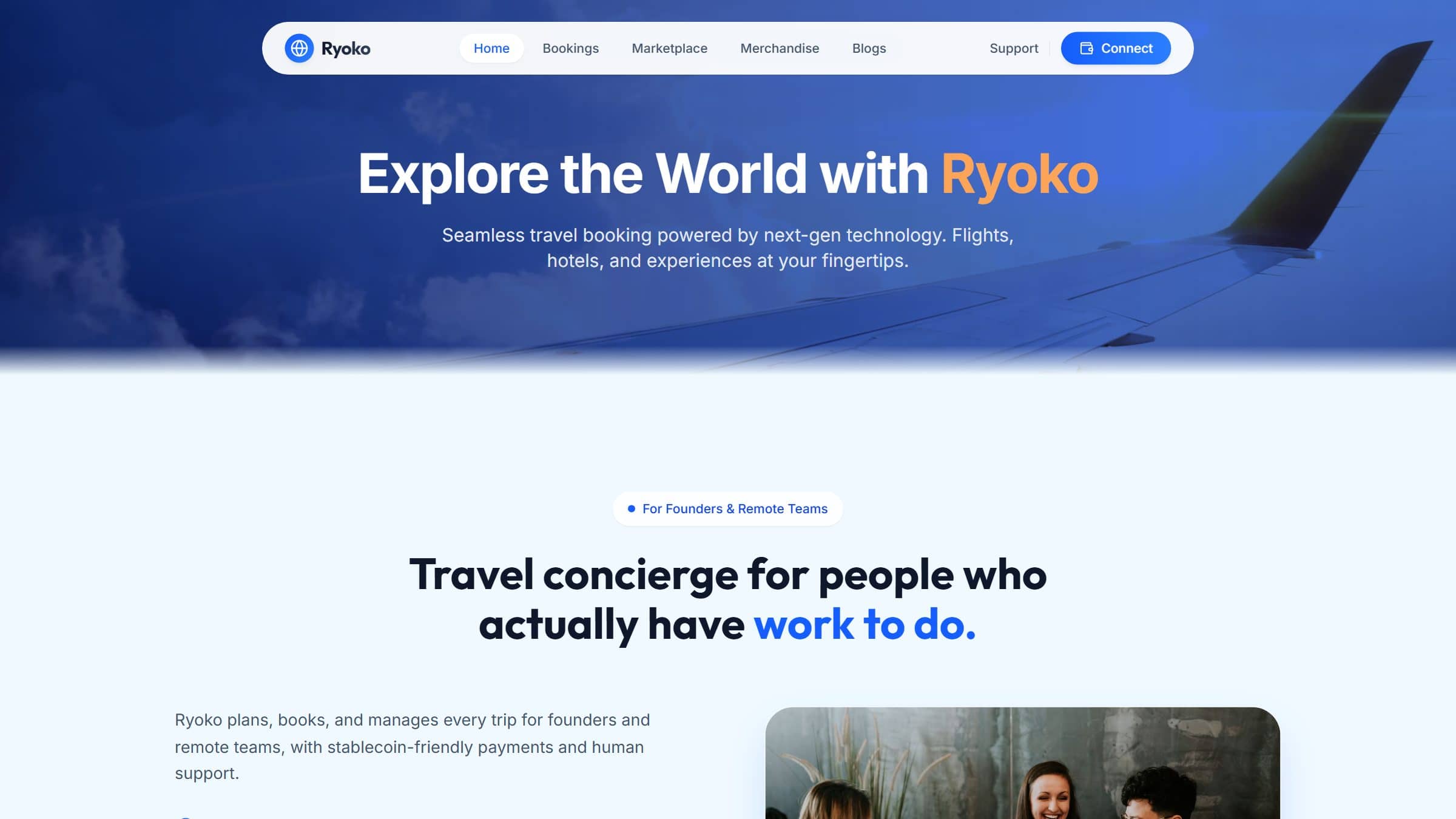 Ryoko blockchain travel booking platform homepage